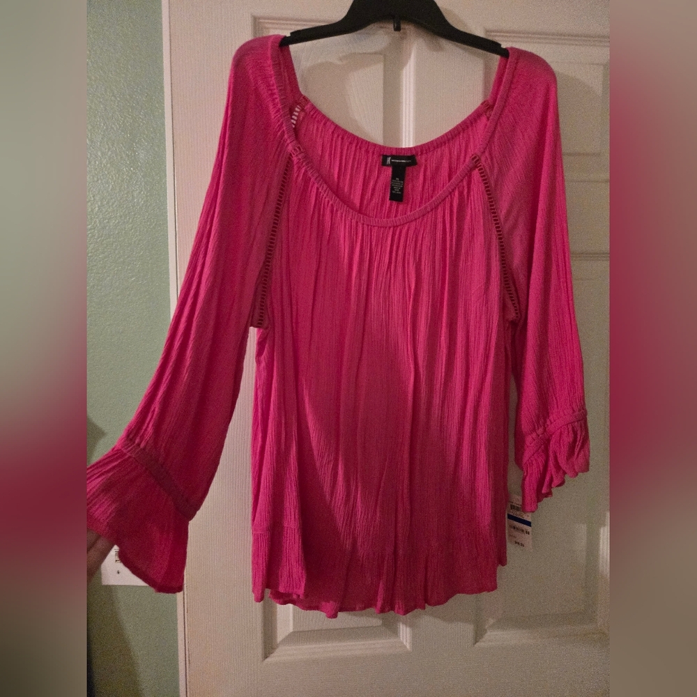 Xhilaration Fuchsia Blouse with Flared Sleeves